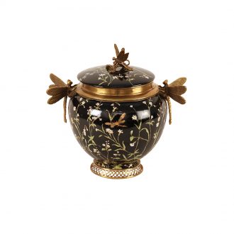 floral canister with dragonflies
